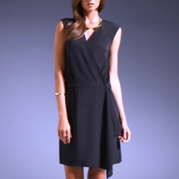 NEW Tibi Jet Black Silk Asymmetrical Wrap Drapey Dress Formal Cocktail LBD 0 - Picture 1 of 13